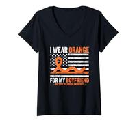 Women's I Wear Orange for My Boyfriend Multiple Sclerosis Awareness V-Neck T-Shirt