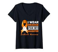 Womens I Wear Orange For My Daughter Leukemia Cancer Awareness V-Neck T-Shirt
