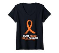 Women's I Wear Orange for My Daughter Multiple Sclerosis Awareness V-Neck T-Shirt