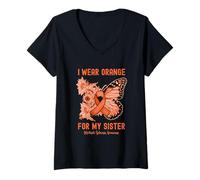 Women's I Wear Orange for My Sister Multiple Sclerosis Awareness V-Neck T-Shirt