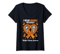 Women's I Wear Orange for Myself Multiple Sclerosis Awareness Heart V-Neck T-Shirt