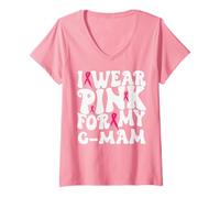 Womens I Wear Pink for My G-Mam Breast Cancer Awareness Kids V-Neck T-Shirt