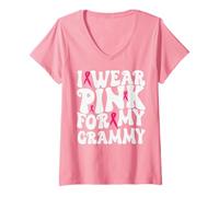 Womens I Wear Pink for My Grammy Breast Cancer Awareness Kids V-Neck T-Shirt