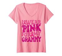 Womens I Wear Pink for My Grammy Breast Cancer Awareness Kids V-Neck T-Shirt