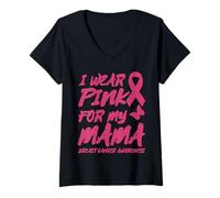 Womens I WEAR Pink for My Mama Breast Cancer Awareness V-Neck T-Shirt