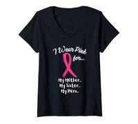 Womens I Wear Pink for My Mother My Sister and Hero Breast Cancer V-Neck T-Shirt