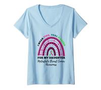 Womens I Wear Pink Teal And Green Daughter Metastatic Breast Cancer V-Neck T-Shirt