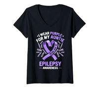 Womens I Wear Purple For My Auntie Epilepsy Awareness V-Neck T-Shirt