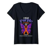 Womens I Wear Purple Orange For My Dad Chronic leukemia Cancer V-Neck T-Shirt