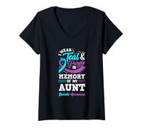 Womens I Wear Teal and Purple in Memory of My Aunt V-Neck T-Shirt