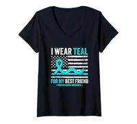 Womens I Wear Teal for My Best Friend Ovarian Cancer Awareness V-Neck T-Shirt
