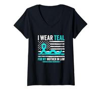 Womens I Wear Teal for My Mother in Law Ovarian Cancer Awareness V-Neck T-Shirt