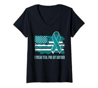 Womens I Wear Teal for My Mother Ovarian Cancer Awareness Support V-Neck T-Shirt