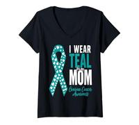 Womens I Wear Teal for My Mother Ovarian Cancer Awareness Support V-Neck T-Shirt