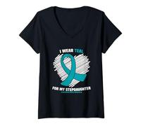 Women's I Wear Teal for My Stepdaughter Myasthenia Gravis Awareness V-Neck T-Shirt