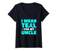 Womens I Wear Teal For My Uncle Tourette Syndrome Awareness V-Neck T-Shirt
