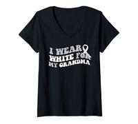 Womens I wear White for My Grandma Lung Cancer Support Men Women V-Neck T-Shirt