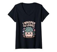 Womens I Whisper to Leaves Fall Leaf Autumn Nature V-Neck T-Shirt