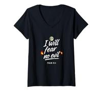 Womens I Will Fear No Evil Psalm 23 4 V-Neck T-Shirt