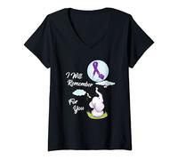 Womens I Will Remember For You Alzheimers Awareness Elephant Ribbon V-Neck T-Shirt