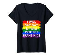 Women's I Will say Gay and I Will Protect Trans Kids Women Men V-Neck T-Shirt