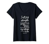 Women's I Will Sing of Your Strength Psalm 59:16 Scripture Bible God V-Neck T-Shirt