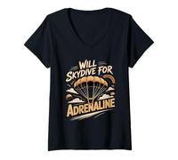 Women's I Will Skydive for Adrenaline Freefall Jump V-Neck T-Shirt