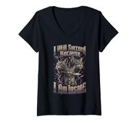 Women's I Will Succeed Because I Am Insane Cat Knife Meme V-Neck T-Shirt