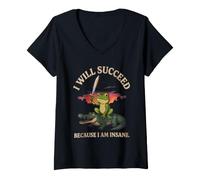 Women's i Will Succeed Because i am Insane Frog Crocodile V-Neck T-Shirt