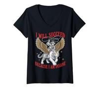 Women's I Will Succeed Because I Am Insane Funny Tiger Flying V-Neck T-Shirt