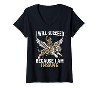 Women's I Will Succeed Because I Am Insane Funny Tiger Flying V-Neck T-Shirt