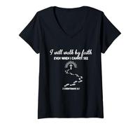 Womens I Will Walk by Faith Even When I Cannot See Corinthians 5:7 V-Neck T-Shirt