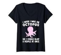 Women's I Wish I was an Octopus Slap 8 People At Once Funny Octopus V-Neck T-Shirt