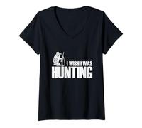 Women's I Wish I was Hunting Hunters with Binoculars V-Neck T-Shirt