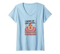 Womens I Woke Up Like This Feathered and Fabulous Funny Chicken V-Neck T-Shirt