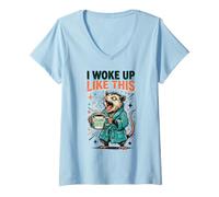 Women's I Woke Up Like This Funny Possum Coffee Lover V-Neck T-Shirt