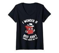 Women's I Wonder If Beef Jerky Thinks About Me Too Funny V-Neck T-Shirt