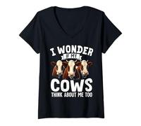 Womens I Wonder If My Cows Think About Me Too Cattle Farmer V-Neck T-Shirt