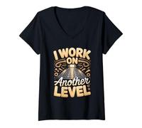 Women's I Work On Another Level Funny Elevator Installer V-Neck T-Shirt