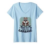 Womens I Work Out So I Can Eat Garbage - Funny Muscular Raccoon Gym V-Neck T-Shirt