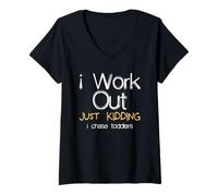 Womens I work Out Toddlers Preschool Teacher Laughter Classroom Joy V-Neck T-Shirt