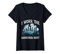 Womens I Work The Graveyard Shift Night Noctural Worker -- V-Neck T-Shirt