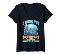 Womens I Work The Graveyard Shift Night Noctural Worker V-Neck T-Shirt