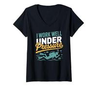 Womens I Work Well Under Pressure Diver Diving V-Neck T-Shirt