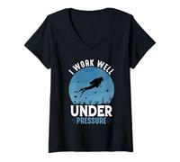 Women's I Work Well Under Pressure Funny Scuba Diving Retro Ocean V-Neck T-Shirt