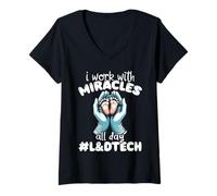 Womens I Work with Miracles All Day L D Tech Labor Delivery V-Neck T-Shirt