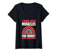 Womens I Work with Miracles for Money Montessori Teacher V-Neck T-Shirt