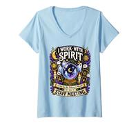 Women's I Work with Spirit If You See Me Talking to Myself Workplace V-Neck T-Shirt