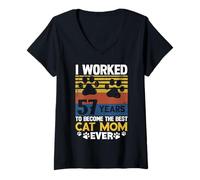 Womens I Worked 57 Years To Be The Best Cat Mom! 57 Years Old V-Neck T-Shirt