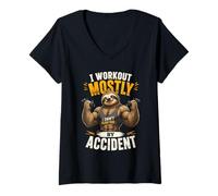 Women's I Workout Mostly By Accident - Funny Sloth Design V-Neck T-Shirt